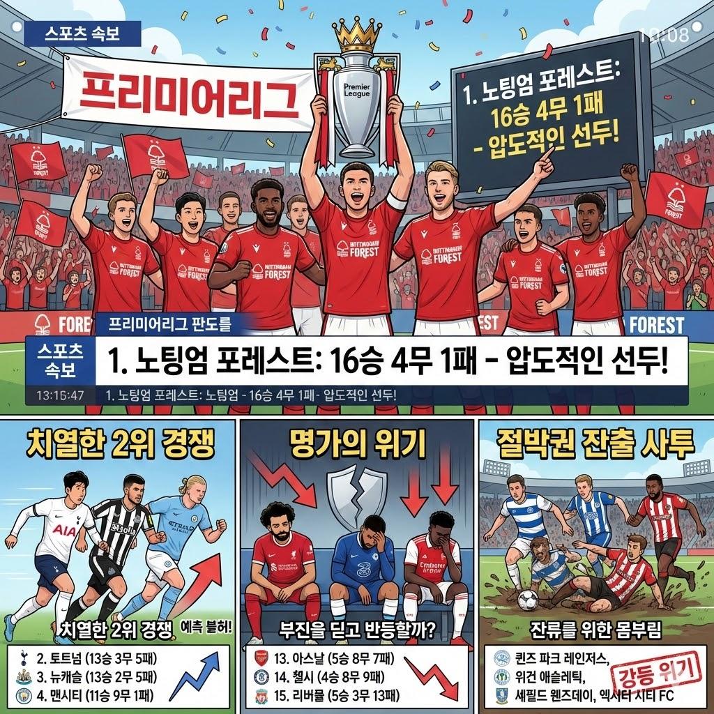 프리미어 리그 혼돈 속 노팅엄 포레스트 선두 질주노